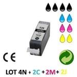 Lot 10 cartouches jet d'encre compatibles CANON IP3600/IP4600/MP540/MP620 - PGI 520 AVEC PUCE POUR CANON PIXMA IP4600 : 4 BLACK + 2 CYAN + 2 MAGENTA + 2 YELLOW