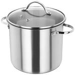 Judge HX312 Satin Stainless Steel Stockpot with Vented Glass Lid, 20cm, 5L, Induction Ready, Oven Safe, Dishwasher Safe - 10 Year Guarantee