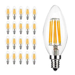 E14 LED Candle Bulbs 6W Non-Dimmable, 60W Equivalent Warm White 2700-3000K Small Edison Screw Chandelier Bulb C35 Vintage Filament Light Bulb, 20 Pack