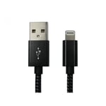 Cables Direct 2M Black USB2.0 A to Lightning Braided Cable - MFI Certi