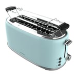 Cecotec - Toast&Taste 1600 Retro Double Blue 4-Slice Toaster. 1630 w, 2 Wide and Long Slots of 3.8 cm, Stainless Steel, Upper Heating Rods,