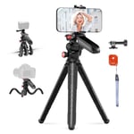 NEEWER Trépied Flexible Télécommande/Poignée/Support Téléphone/Adaptateur Action Cam, Mini Trépied Smartphone Vlog Selfie Stick Universel Compatible avec iPhone GoPro Hero 13 12 11 10 Samsung, TP36