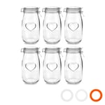Heart Glass Storage Jars 1.5 Litre Clear Seal Pack of 6
