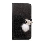 Samsung Galaxy A21S Case, Handmade Glitter Fox Bling Diamonds Flip PU Leather Wallet Shockproof Phone Case with Kickstand Card Slots Folio Magnetic Protective Cover for Samsung A21S, Black