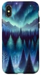 Coque pour iPhone X/XS Magic Night Forest Mountains Aurore Borealis