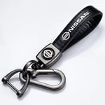 Lädernyckelring med bilmärkeslogotyp, fjäderlås och ring, kompatibel NISSAN