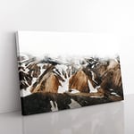 Big Box Art Mountains Under Mist in Iceland Painting Canvas Wall Art Print Ready to Hang Picture, 76 x 50 cm (30 x 20 Inch), White, Olive, Green, Brown, Grey, Black