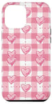 iPhone 15 Plus Pink Hearts Plaid Pattern Case