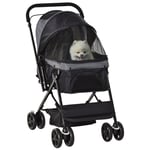 Pet Stroller Dog Cat Travel Pushchair Foldable Jogger with Reversible Handle EVA Wheel Brake Basket Adjustable Canopy Safety Leash for Small Dogs