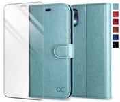 OCASE iPhone XR Case with Screen Protector, PU Leather iPhone XR case[TPU Shockproof Interior Protective Case] Flip Wallet Phone Cover - For the 6.1" iPhone XR -Mint Green