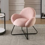 Wahson Accent Chair Scalloped Armchair with Black Metal Legs Occasional Tub Chair for Bedroom/Living Room,Faux Fur Soft Fluffy (Pink)