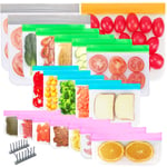 HOMEREVEL- 21 Pack Reusable Food Storage and Freezer Bags (1 Large Food Bag + 2 Lunch Bags + 5 Sandwich Bags + 5 Snack Bags + 7 Candy Bags+1 Dry Rack) Leakproof and Sealable Organic Ziplock bags