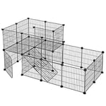 Guinea Pigs Cage, Metal Mesh Pet Playpen med Dörr, Anpassningsbart Staket För Små Djur, Kanin, För Inomhusbruk, med Gummi, 143 X 73 X 71 Cm Svart