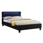 IDIMEX Lit LED Simple 120x190 cm avec sommier, tête de lit Confortable, lit 1 Place revêtement en Tissu Noir, Marisela