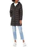 Tommy Hilfiger Women's Mid-Length Puffer Hooded Down Jacket with Drawstring Packing Bag Down Coat, Black, M