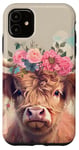 iPhone 11 Spring, Highland Cow | Scottish Highland Cow, Floral Pastel Case