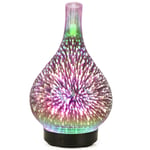 3D Glass Firework Colorful LED Aromatherapy Essential Oil Diffuser Humidifier (Deep Wood Grain, Deep Wood UK Plug)