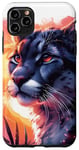 Coque pour iPhone 11 Pro Max Cougar noir cool coucher de soleil lion de montagne puma animal anime art