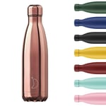 Chilly's Water Bottle - Stainless Steel and Reusable - Leak Proof, Sweat Free - Chrome Rose Gold - 260ml