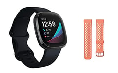 Fitbit Sense Carbon/Graphite Advanced Smartwatch with Tools for Heart Health, Stress Management and Skin Temperature Trends with Free Fitbit Sports Band