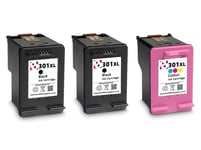 Refilled 301XL 2 x  Black & 1 x Colour 3 Pack Inks fits HP Deskjet 3511