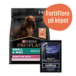 Small & Mini Adult Sensitive Skin Salmon hundfoder + 7-pack FortiFlora - Torrfoder 7 kg + 7-pack FortiFlora