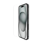 Belkin Protection d'écran antimicrobienne ScreenForce TemperedGlass pour iPhone 15, verre trempé, protection d'iPhone, fine, transparente, antirayure, support Easy Align pour pose sans bulle d'air