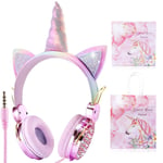 iBAEBAY Unicorn Kids Headphones, 85dB Volume Limited Wired On-Ear Headphones, with Super Cute Sparkly Shiny Unicorn Cat Ear, for Kids, Xmas/Birthday Gift for Children/Toddler/Baby (Unicorn Cat Ear)