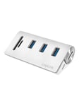 USB 3.0 hub 3-port with card reader for SD/microSD aluminum casing USB hub - 3 ports - Hvid