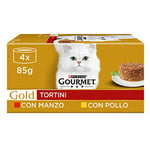 Gourmet Purina Gold - Terrines - Lot de 48 conserves de Nourriture Humide pour Chat, au bœuf et au Poulet, 85 g chacune (12 boîtes de 4 x 85 g)