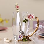 PPEA Enamel Sunflower Crystal Lead-Free Glass Tea Cup with Spoon Set, Present for The Christmas, Valentine's Day.Best Present for Mother, Grandma, Girlfriend, Sister.