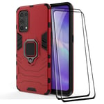 Alamo Ultra Armor Case for Oppo Find X3 Lite, TPU+PC Shockproof Cover with Ring Kickstand [with 2 Packs Tempered Glass Screenprotector ] - Red