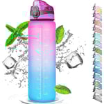 1 liters dricksflaska med sugrör, med tidsmarkörer, sportcykelflaska (gradient rosa blå) COLOR 1