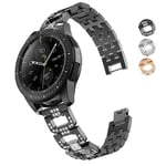 DEALELE Compatible with Samsung Gear Sport/Galaxy 3 41mm / Galaxy 4 / Galaxy Watch 42mm / Active/Active 2, 20mm D-Type Rhinestone Diamond Metal Replacement Strap for Huawei GT2 42mm (Black)