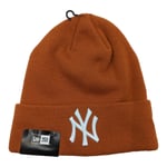 New Era Mens NY Yankees League Essential Cuff Knit Beanie Rust Orange Coloured