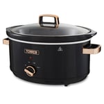 6.5L Slow Cooker - Tower T16019RG 270W - 3 Heat Settings in Black and Rose Gold