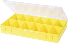 Hünersdorff Boîte à assortiment plastique, 12 compartiments 335 x 225 x 55 mm, jaune, boite rangement plastique compartiment, organiseur, 12 casiers, PP classic, transparent, Hünersdorff 611800