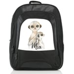 Personalised Bag, Multifunctional Black and White Backpack Customised with Initial/Name/Text, Meerkat Baby & Adult Design, Laptop Bag, Rucksack, School Bag, Size: (45cm x 33cm)