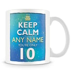 10th Birthday Gift for Boys - Personalised Mug/Cup - Keep Calm Design - Blue