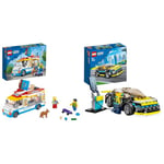 LEGO City Ice-Cream Van 60253 Playset, Featuring an Ice-Cream Van, Ice-Cream Lady and Skateboarder Minifigures & 60383 City Electric Sports Car Toy, Race Car for Kids Set with Racing Driver Minifigure