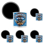 Hammerite Paint Direct to Rust Exterior Gloss Black Metal Paint, Smooth Finish. Corrosion Resistant Black Gloss Paint and Rust Remover, 8 Year Protection - 250ml Tin 1.25 SqM Coverage (Pack of 5)