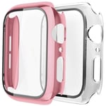 Fengyiyuda [2 Pack] Hard Case Compatible with Apple Watch 38/40/42/44mm with Built-in Anti-Scratch TPU Screen Protector Film,360 Shockproof Cover for IWatch Series se/6/5/4/3/2/1-Rose Gold/Clear