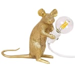 Mingtongli Table Lamp Mouse Desk Lamp Resin Animal Side Table Light E12 Light Bulb, Gold, UK, Sitting Mouse