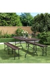 3-Piece Rattan Plastic Outdoor Camping Folding Table Bench Set