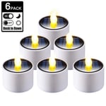 Tealight Candles Solar Candles Outdoor Waterproof 6 Pack Led Candle Tea Lights Flameless Flickering Warm White Led Tea Light Candles for Garden Yard Party Wedding Festival Decor Christmas
