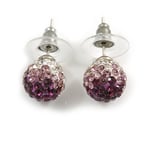 Deep Purple/ Lavender/ Clear Crystal Ball Stud Earrings In Silver Tone Metal