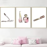 WADPJ Girl Perfume Lipstick Nail Polish Makeup Wall Art Canvas Painting Nordic Posters And Prints Wall Pictures For Living Room Decor-40x50cmx3 pcs no frame