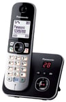 Panasonic KX-TG6821FRB DECT Téléphone Sans Fil avec Répondeur Numérique, Base et Combiné, Mains Libres, Identification de l'Appelant, Blocage des Appels Indésirables, Écran LCD, Noir