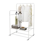 DUMEE Double Clothes Rail Clothes Rack Coat Racks Heavy Duty With Top Rod and Lower Storage Shelves Adds Closet Space for Bedroom, Coat Rail Hangers for Clothes, White