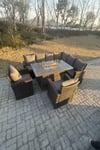 High Back Rattan Corner Sofa Set Gas Fire Pit Dining Table Heater Arm Chair 8 Seater